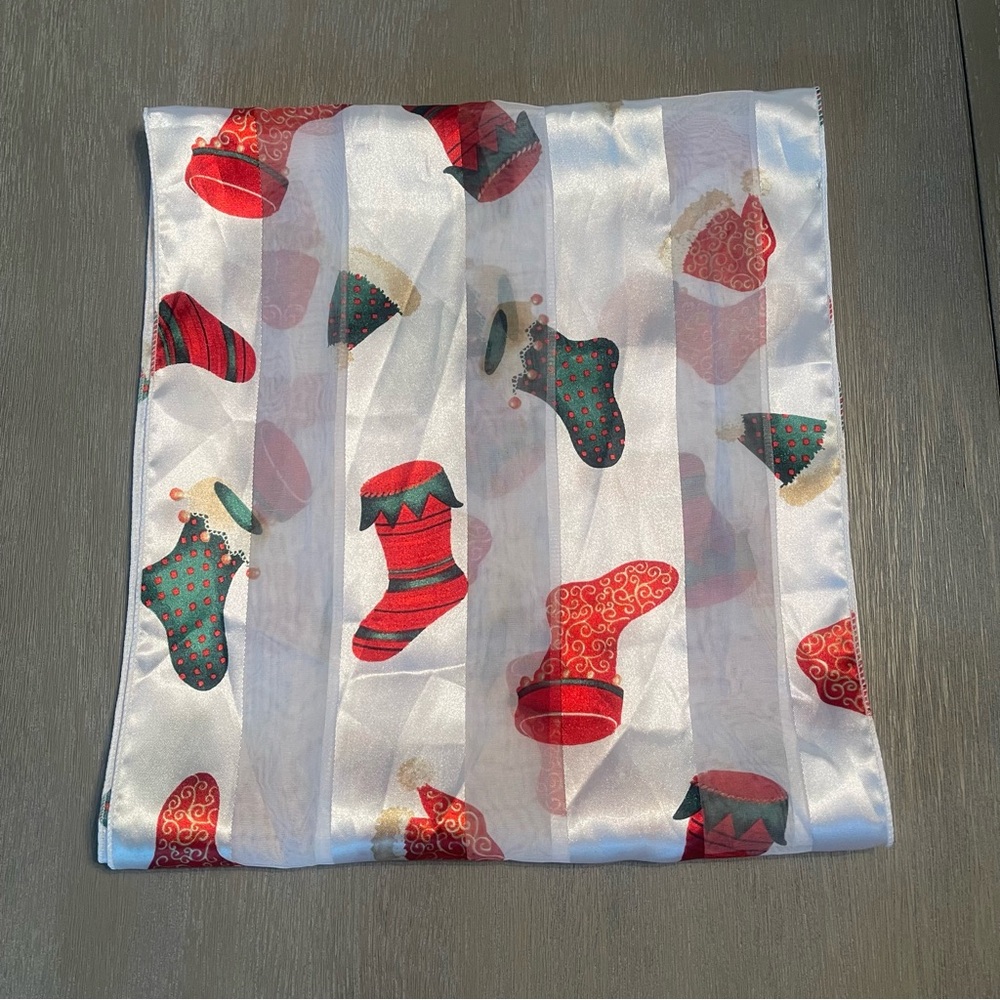 Christmas Stocking holiday white scarf necktie women’s novelty party winter